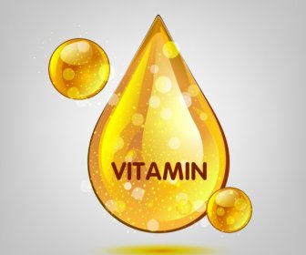 Vitamin Advertisement Shiny Golden Droplets Icons