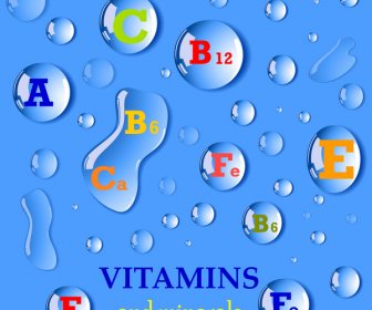 Vitamin And Minerals Vector Illustration With Water Drops