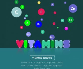 Vitamin Benefit Banner Colorful Floating Circles Decor