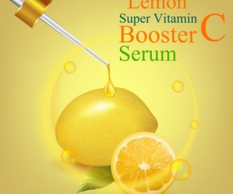 Vitamin C Advertisement Lemon Icon Shiny Golden Decor