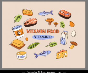 Vitamin D Food Banner Classical Handdrawn Sketch