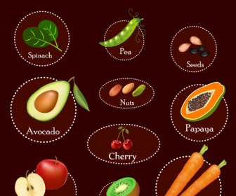 Ilustrasi Produk Vitamin E Dengan Buah-buahan Ikon
