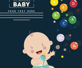 Vitamin Förderung Plakat Baby Bunte Kreise Symbole Dekor