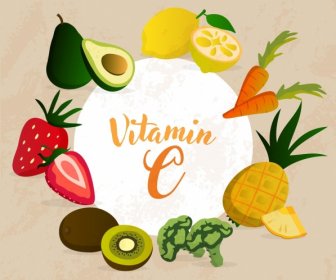 Vitamins Advertisement Colorful Fruits Icons Decoration