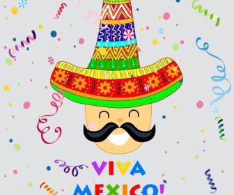 Viva Mexico Banner Mann Gesicht Traditionellen Hut Dekoration