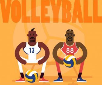 ícones De Jogadores Do Sexo Masculino De Voleibol Fundo Cartum Personagem