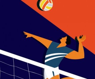 Volleyball Banner Male Player Icon Colored Cartoon