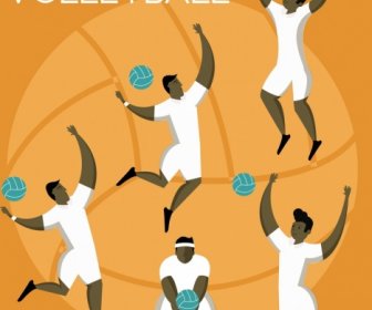Volleyball Banner Male Player Icons Ball Backdrop