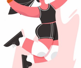 Volleyball Sport Icon Dynamic Sketch Flat Cartoon Character