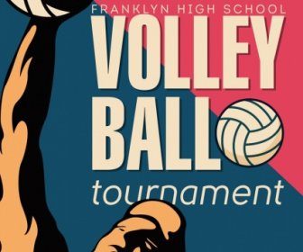 Volleyball Tournament Advertisement Player Icon Texts Decor