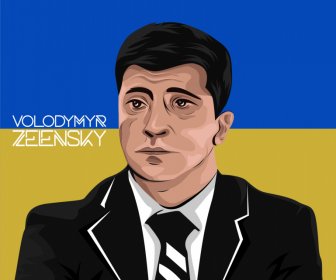 Volodymyr Oleksandrovych Zelensky Presiden Potret Template Klasik Handdrawn Kartun Garis Besar