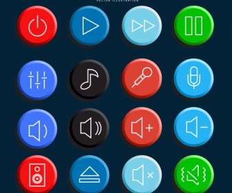 Volume Buttons Templates Colorful Flat Circles Sketch