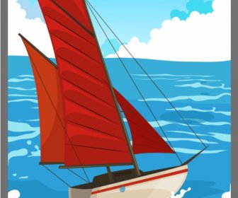 Reise Plakat Segelschiff Meer Szene Skizze