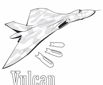 เครื่องบินทิ้งระเบิด Vulcan แบบไดนามิก 3D โครงร่างสีดําสีขาว