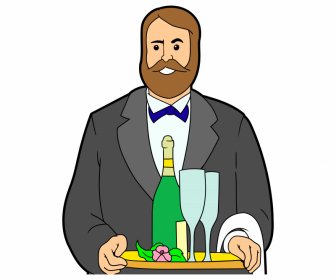 waiter icon elegant cartoon character flat sketch