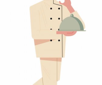 Waiter Job Icon Cartoon Character Sketch
