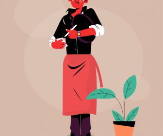 Waiter Job Icon Man Sketch Cartoon Character
