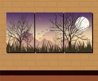 wall decor combined paintings moon night theme