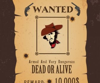 Wanted Banner Classical Design Cowboy Icon