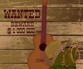 Wanted Banner Cowboy Design Elements Grunge Retro Design