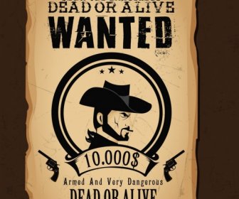 Wanted Template Cowboy Icon Retro Paper
