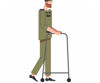 War Invalid Icon Walking Man Push Cart Sketch