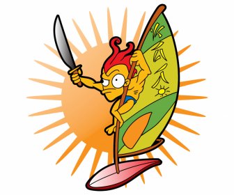 war of windsurfer icon funny dynamic cartoon character sketch