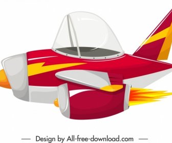 Ikon Pesawat Perang Sketsa Gerak Terbang Dekorasi Warna-warni