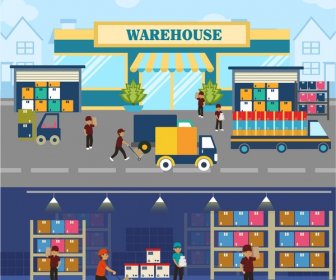 Warehouse Concepts Illustration With Elements In Flat Design