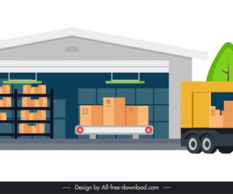 Warehouse Logistics Design Elements Transportation Vehicles Goods Sketch
