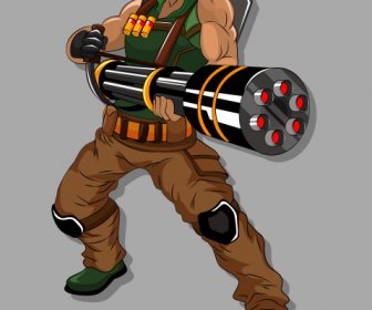 Warrior Icon Big Gun Armed 3d Cartoon Character