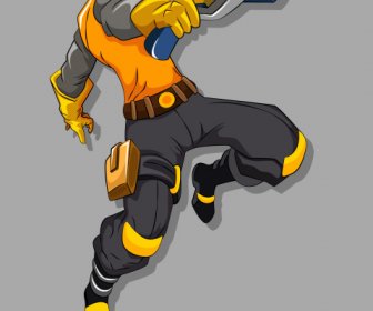 Krieger-Symbol Dynamische Geste Cartoon-Charakter 3d