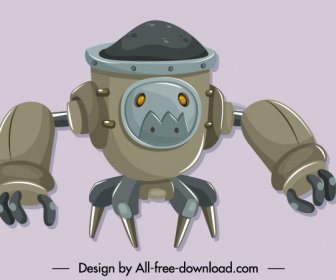 Warrior Robot Icon Modern Grey Design Cartoon Character