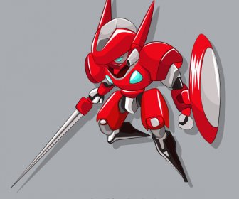Guerrero Robot Icono Escudo Espada Equipado 3d Bosquejo