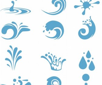 Air Elemen Desain Berbagai Ikon Lengkung Biru