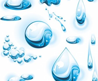 Water Droplets Icons Blue Transparent Shapes Decor