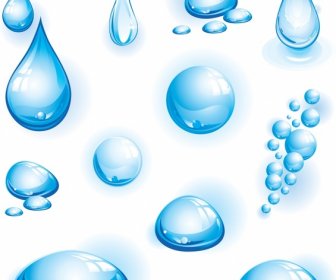 Water Droplets Icons Modern Shiny Blue Design
