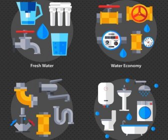 Wasserversorgung-Konzepte, Die Isoliert In Kreisen Mit Symbolen