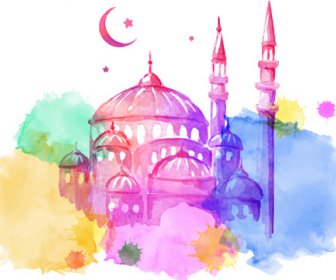 Ramazan Kareem Vektör Arka Plan çizim Suluboya