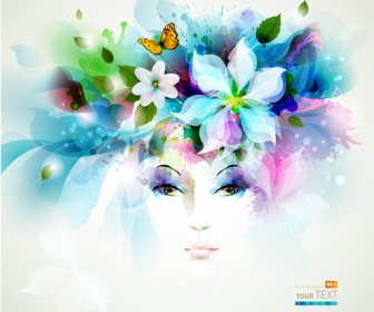 Aquarelle Blume Mädchen Vektor-Hintergrund