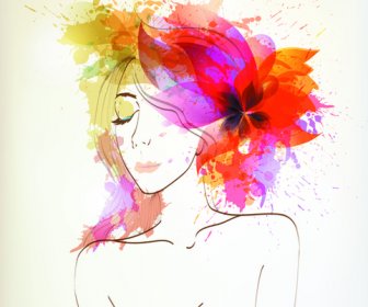 수채화 꽃 여자 크리에이 티브 디자인