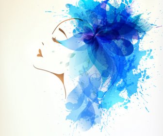 التصميم الإبداعي امرأة الأزهار ألوان مائية