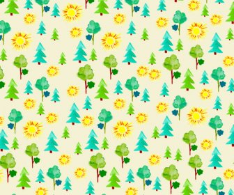 수채화 나무와 태양 패턴