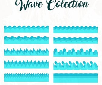 Wave Icons Collection Blue Flat Design