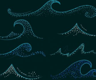 Wave Icons Collection Various Curved Shapes Dark Spots