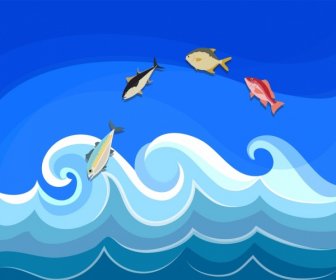 Wellig Strand Hintergrund Fische Symbole, Die Kurven Zu Entwerfen
