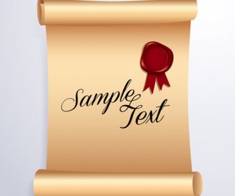 Wax Seal With Curled Paper Background Vector