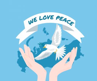 We Love Peace Typography Poster Holding Hands Dove Ribbon Russia Map Decor