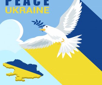 We Stand With Ukraine Banner Flying Dove  Map Sketch