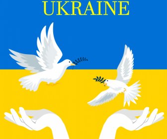 We Stand With Ukraine Banner Template Doves Hands Flat Sketch